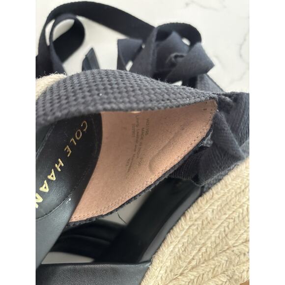 NWOB Cole Haan Cloudfeel Hampton Sandals SZ 8.5 black leather wedge sandals - Picture 7 of 7